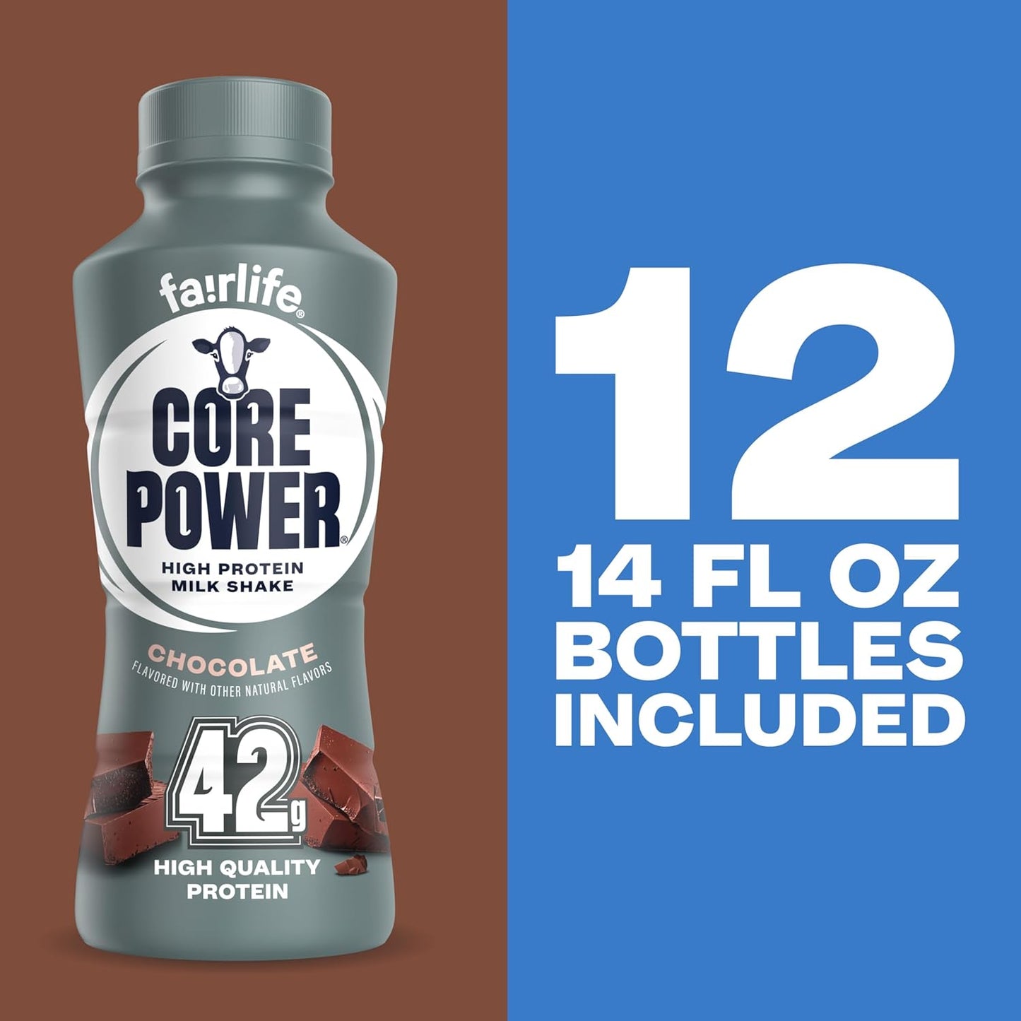 Core Power Elite High Protein Shake - Chocolate Flavor, 42g Protein, 14oz Bottle | 12 Pack