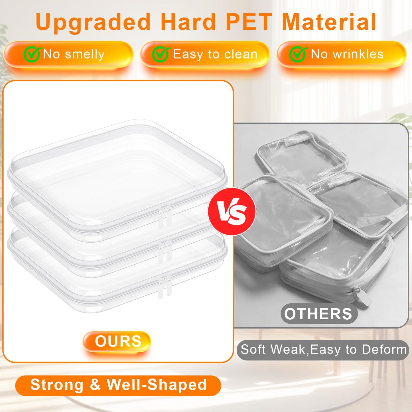 3PCS Large Clear Hard Shell Zipper Case,Toy Organizers and Storage Box,Clear Toiletry Cosmetic Case,Travel Makeup Bags,Diaper Bag Organizer,Pencil Case,Stackable Portable Zipper Pouches 13.8*11.8*2 IN
