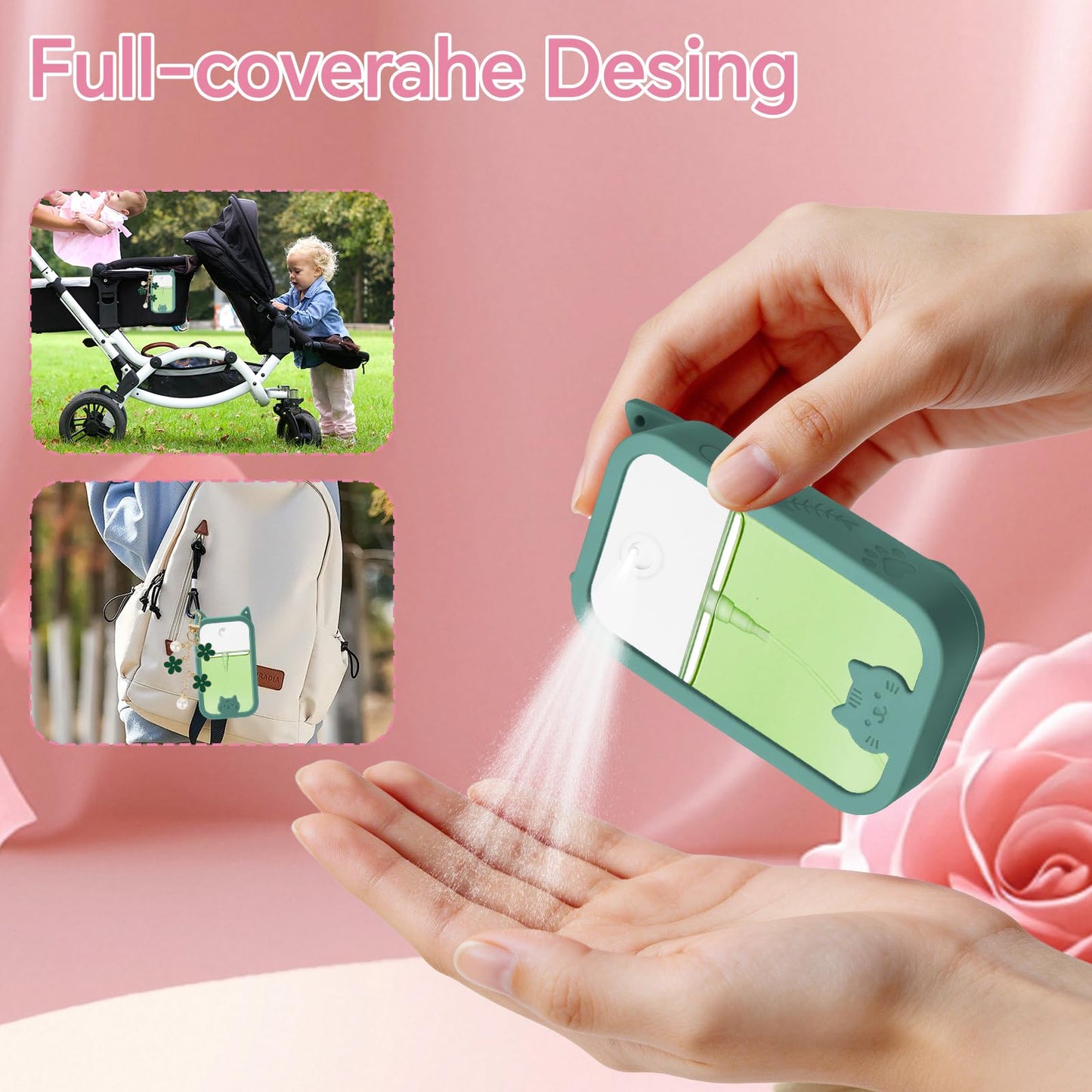 QIOFEARTH Silicone Case Compatible with Touchland Hand Sanitizer Spray Mist 1 oz with Lip Holder Flower keychain (Pine Green)
