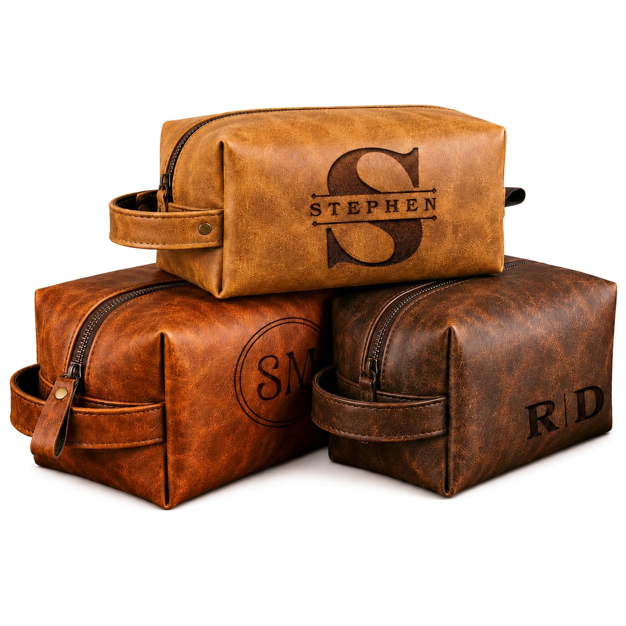 Personalized Genuine Leather Men Toiletry Bag, Customizable Shaving Dopp Kit with Name, Custom Gift for Dad, Husband, Boyfriend, Birthday, Christmas, Valentine's Day, Father's Day, Graduation