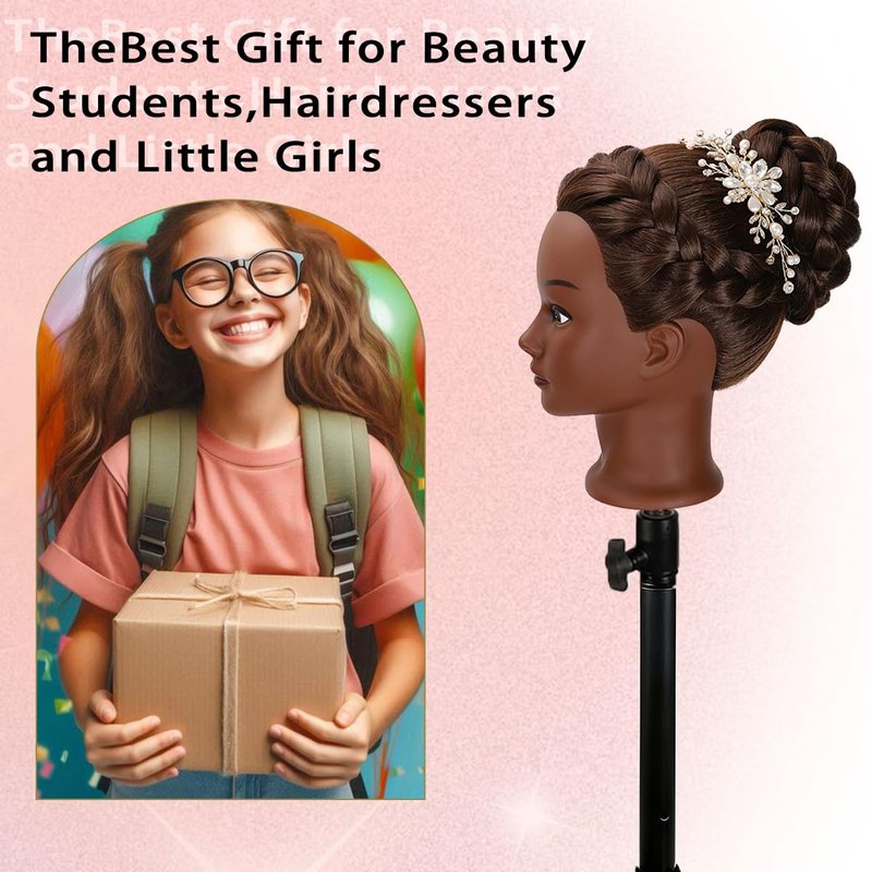 Mannequin Head - 80% Human Hair Training Head for Hair Styling | 26-28 Inch Straight Hair for Cosmetology & Barber Use