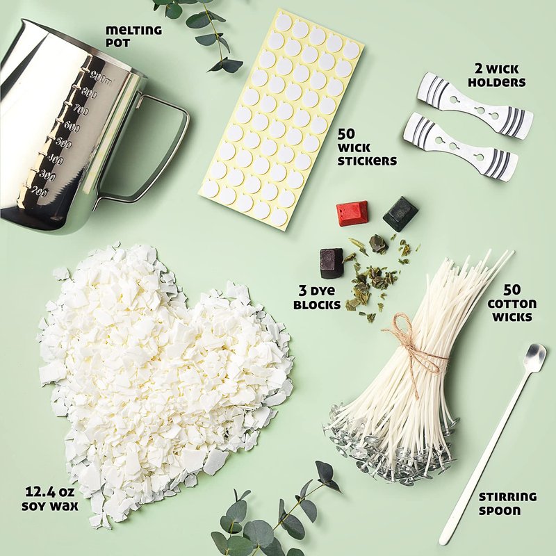 CraftBud Soy Candle Making Kit for Adults & Kids, 12.4Oz Soy Wax, 108 PC DIY Kit Includes Wax Melter, Wicks, Dyes & More