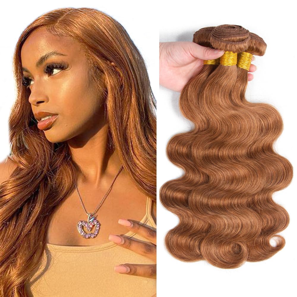 330g 30 32 34 inch Color #30 Human Hair Bundle Light Brown Body Wave 3 Bundles 10A Real Brown Body Wave Human Hair Extensions #30 Color