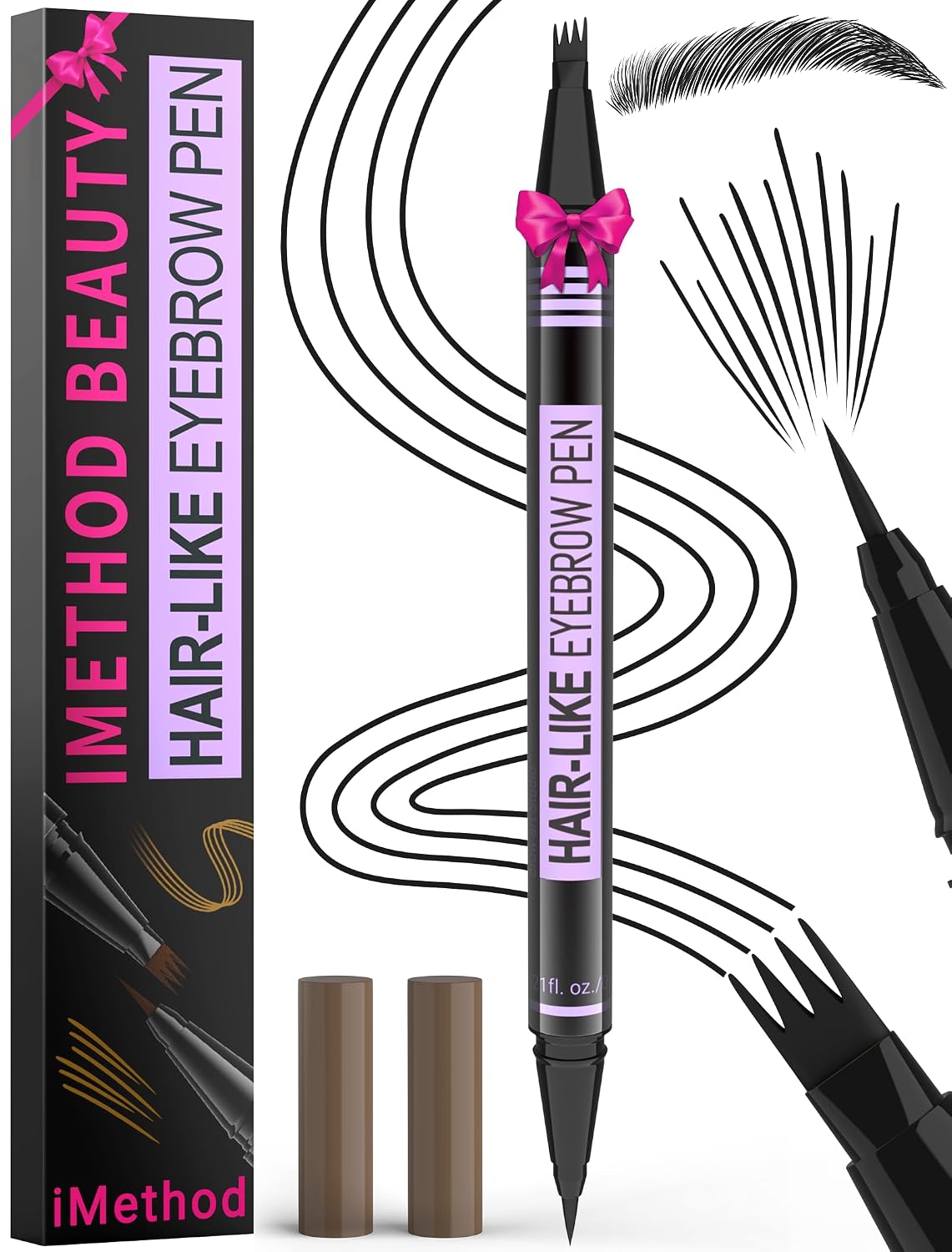 iMethod Eyebrow Pen - 2-in-1 Microblading Eyebrow Pencil with 4-Fork Tip & Brush Tip | Dark Brown, Long-Lasting Natural Look