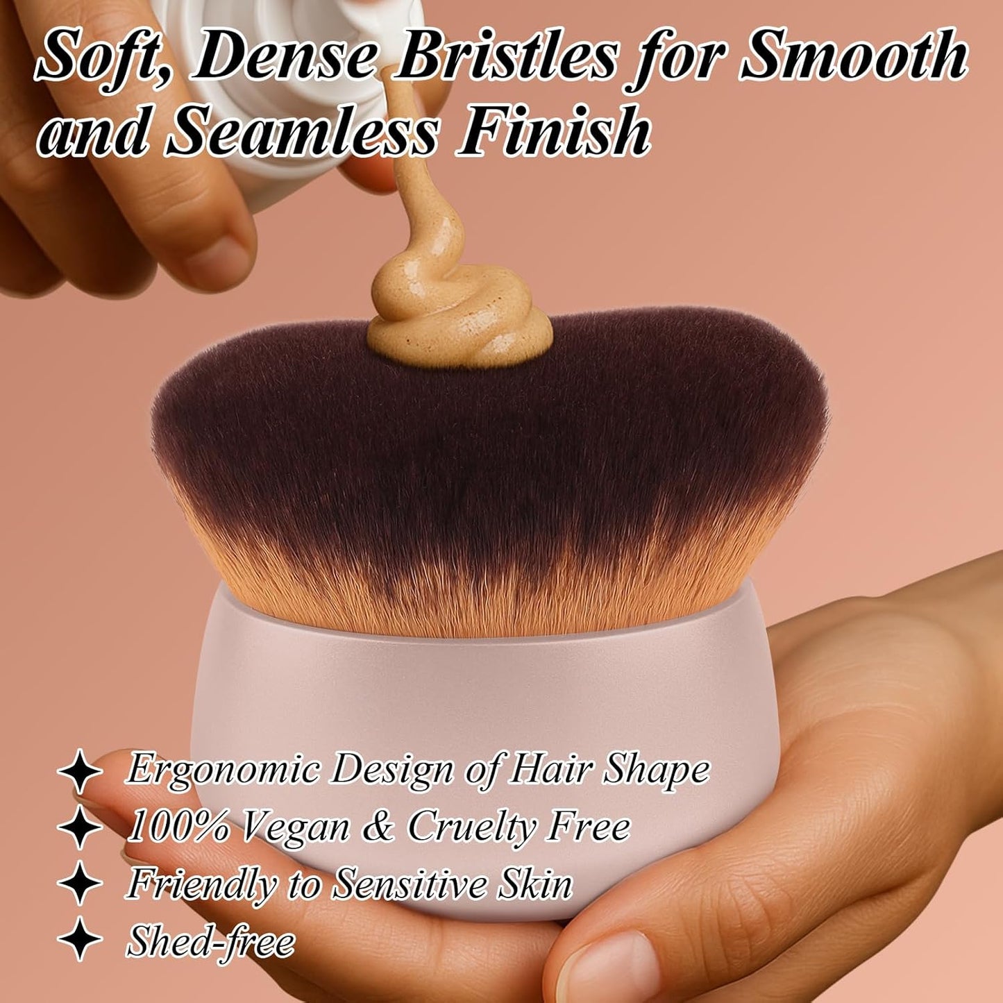 Extra Large Self Tanner Kabuki Makeup Brush - Ultra Soft Vegan Bristles for Body Makeup | Khaki, Wet & Dry
