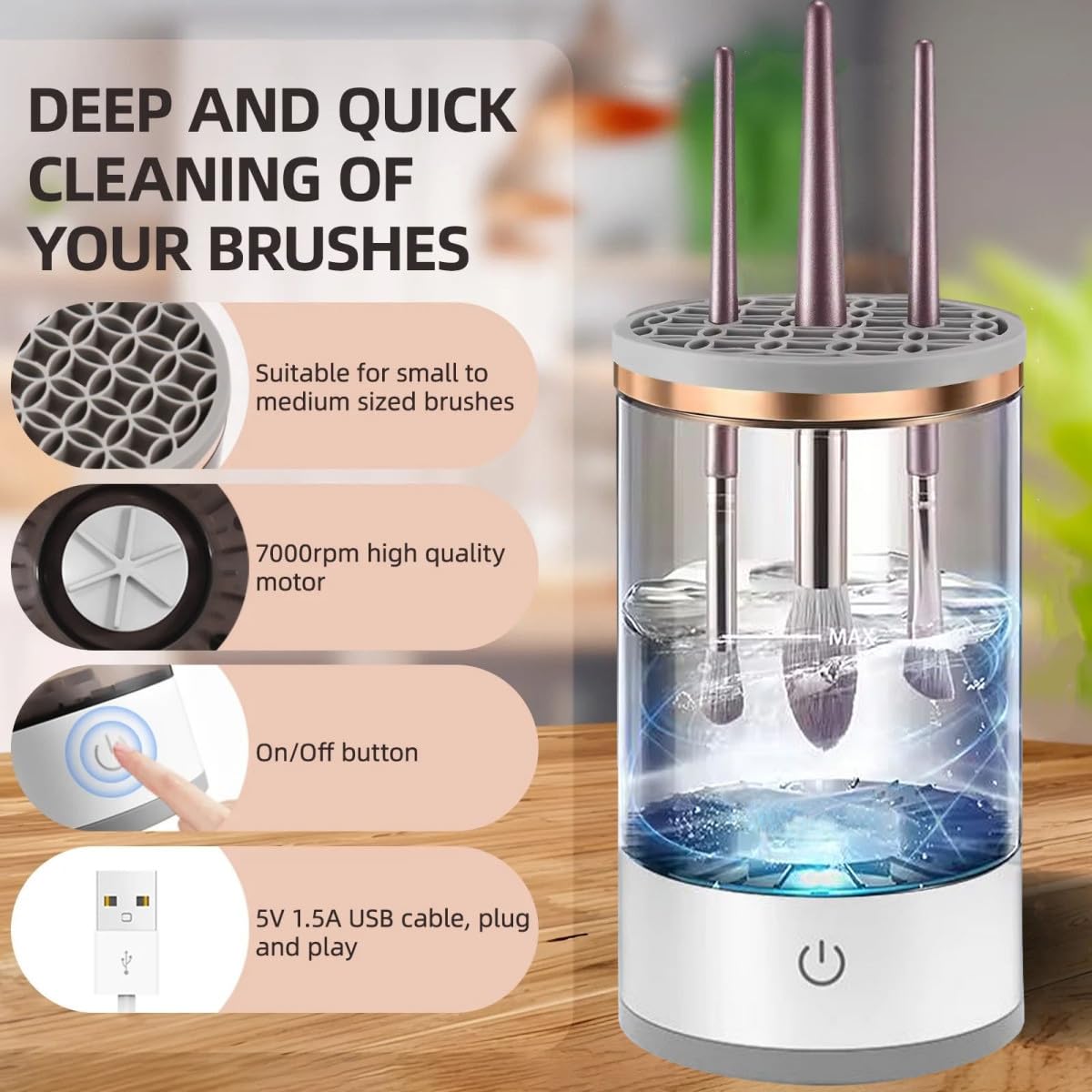 Automatic Makeup Brush Cleaner,Electric Makeup Brush Cleaner Machine for Deep Cleaning,Cosmetic Brush Cleaner for All Size Makeup Brush