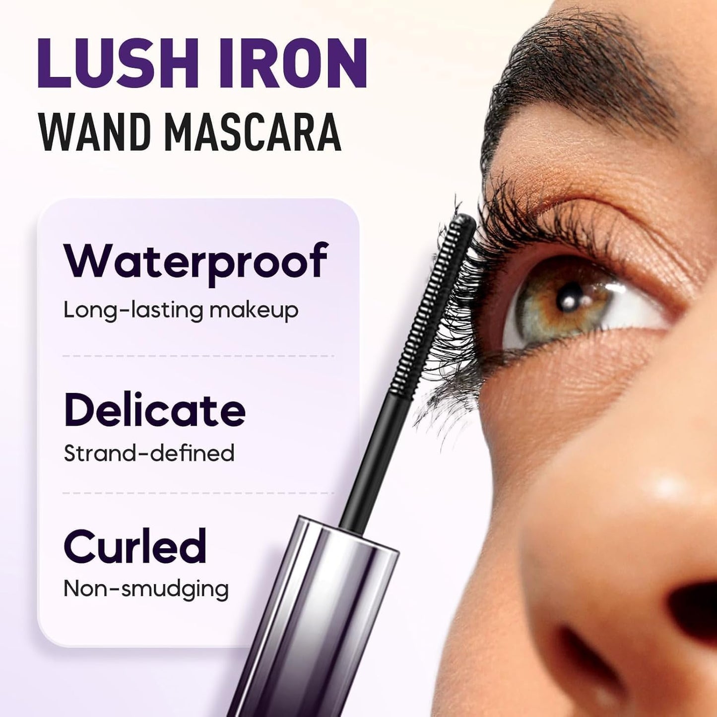 Iron Wands Rod Mascara, 3D Curling Eyelash Iron,Washable Waterproof Brushless Wand Mascara, Long Lasting Lash Extensions,No Flaking, No Clumping （BLACK)