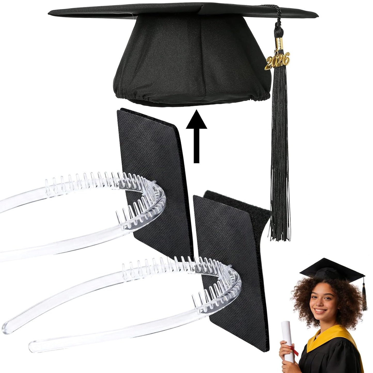 Graduation Cap Headband - Super Strong Clear Headband with Hook and Loop | Perfect Gift for Graduates (2 Pcs)