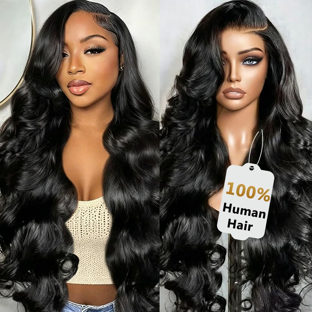 CUTE BEIN 250 Density 13x6 Lace Front Wigs,100% Human Hair, [2-Year Life,250g], 28 Inch Body Wave HD Lace Front Wigs Human Hair Pre Plucked Transparent Frontal Glueless Wigs with Baby Hair