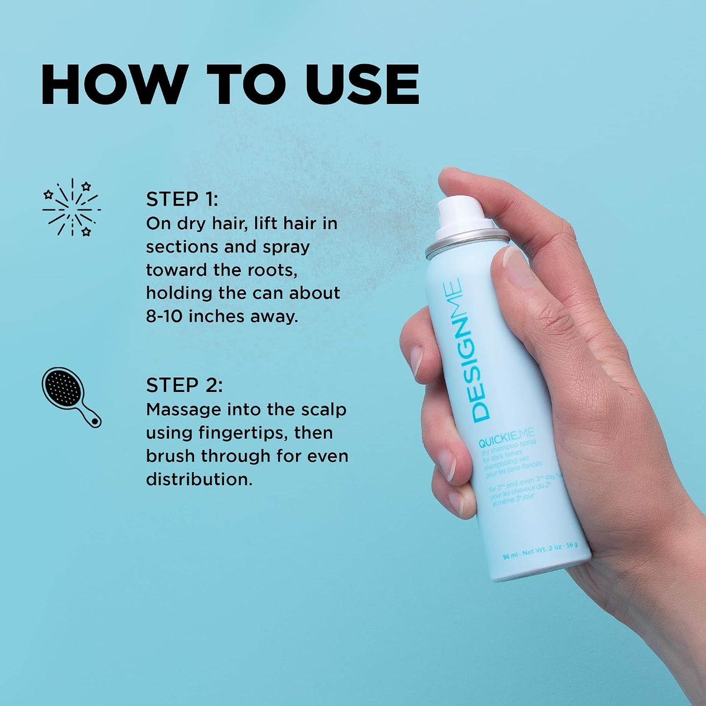 QUICKIE.ME Dry Shampoo for Dark Tones - Oil-Absorbing, Residue-Free Spray | Travel Size Waterless Formula