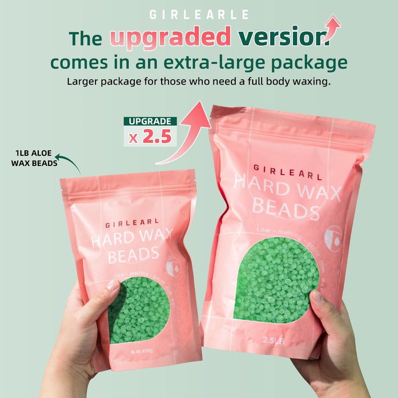 GIRLEARLE 2.5lb Wax Beads for Hair Removal, Brazilian Bikini Waxing for Women Men, Hard Wax beads Perfect for Sensitive Skin Full Body Eyebrow, Legs, Face at Home Waxing Beads for Coarse Hair (Aloe)