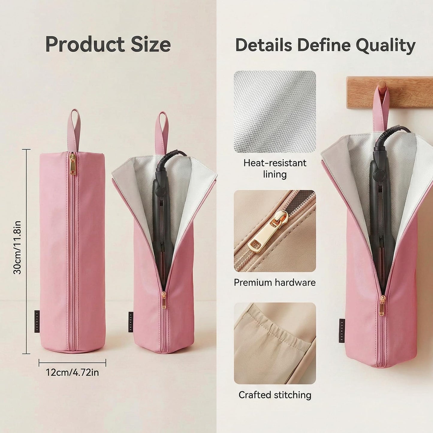 Geyynow 2PCS Holder & Mat for Hot Tools, Heat Resistant Curling Iron Travel Bag, Flat Iron Storage Hair Tool Organizer - Ideal for Home, Travel, Gift