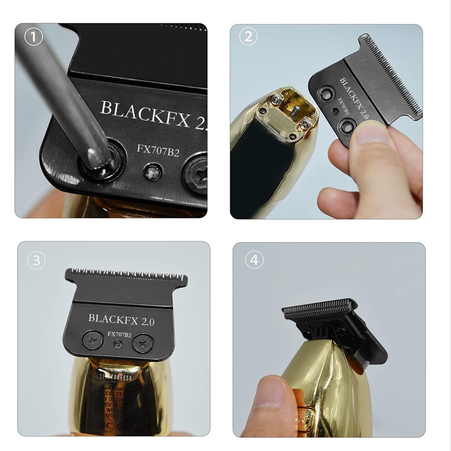 BLACKFX 2.0 Replacement Blades for BaBylissPRO FX787 & FX726 Trimmers | Precision Hair Cutting - Black