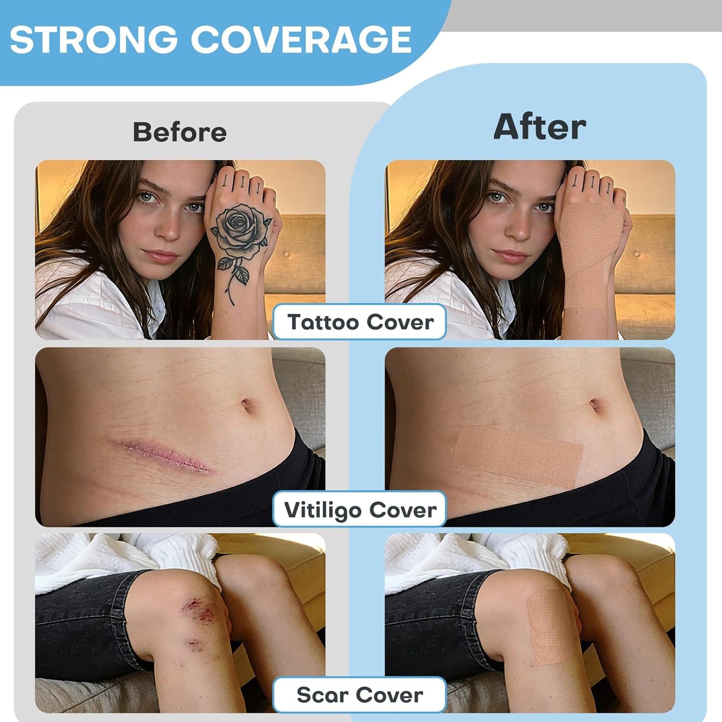 Tattoo Cover Tape - 2 Rolls Waterproof Concealer for Scars & Birthmarks | 2'' x 16.4Ft, Light Tan