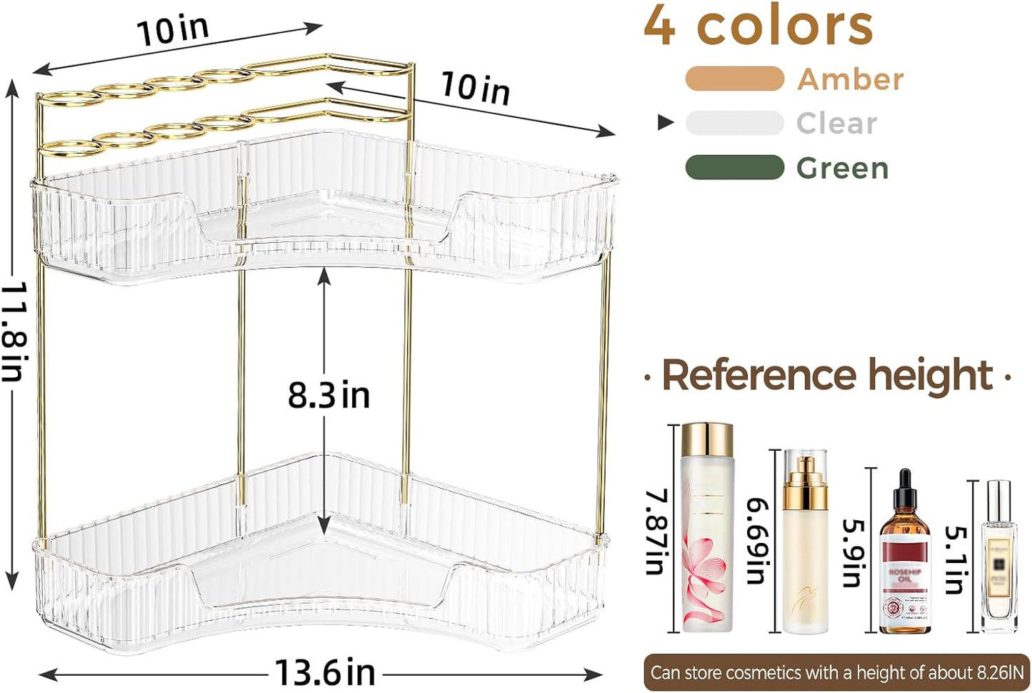 Corner Bathroom Counter Organizer - 2-Tier Makeup & Skincare Storage | Clear Vanity Organizer