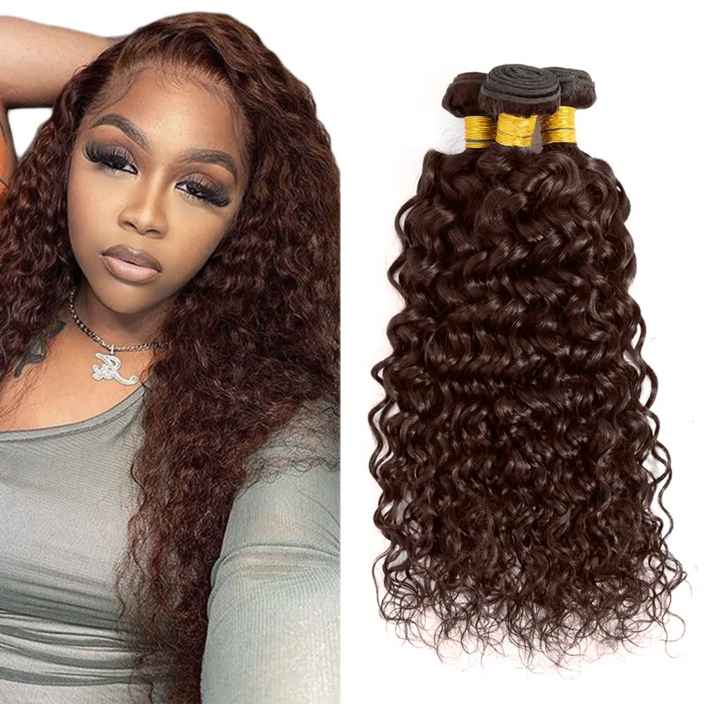 #4 Chocolate Bundles Human Hair Water Wave Bundles 24 26 28 Inch Brown Unprocessed Brazilian Virgin Hair Deals Quick Weave Hair Extensions 3 Bundle 50 Gram Per Bundle