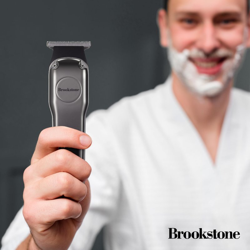 Brookstone - Metallic Cordless T-Blade Hair Clipper, Precision Cutting with Rechargeable Battery & Sleek Metallic Finish (Black)