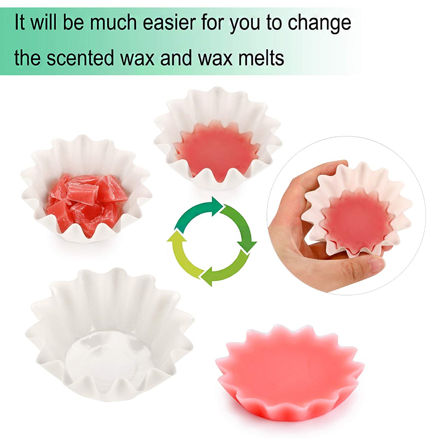 JUXYES Pack of 100 Reusable Wax Melt Warmer Liners Tray, Leakproof Wax Liners Tray for Electric Wax Warmers, Plug in Warmers, Candle Warmer, Wax Melter and Wax Burner
