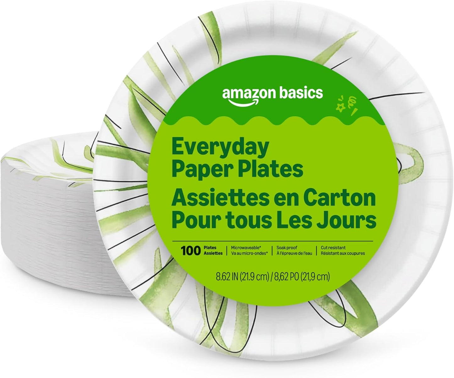 Disposable Paper Plates - 8.62 Inch Microwave-Safe & Cut Resistant | 100 Count, Soak-Proof