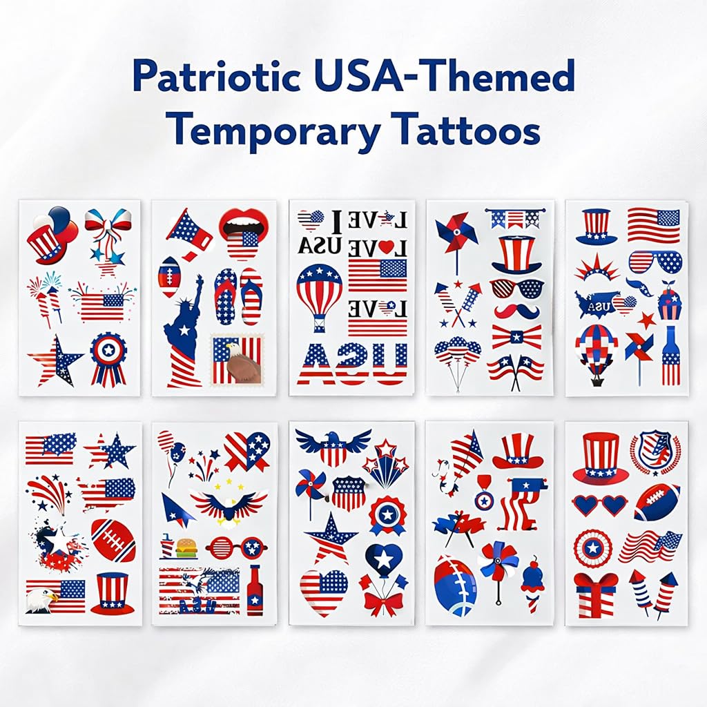 4th of July Temporary Tattoos - 90PCS Waterproof Patriotic American Flag Stickers | Perfect for Independence Day Parties & BBQs