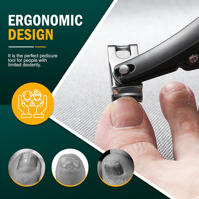 FVION 360° Rotating Jaw Toenail Clippers for Thick Nails for Seniors - Long Handle Fingernail Clippers, Comfortable Grip Nail Clippers Trimmer