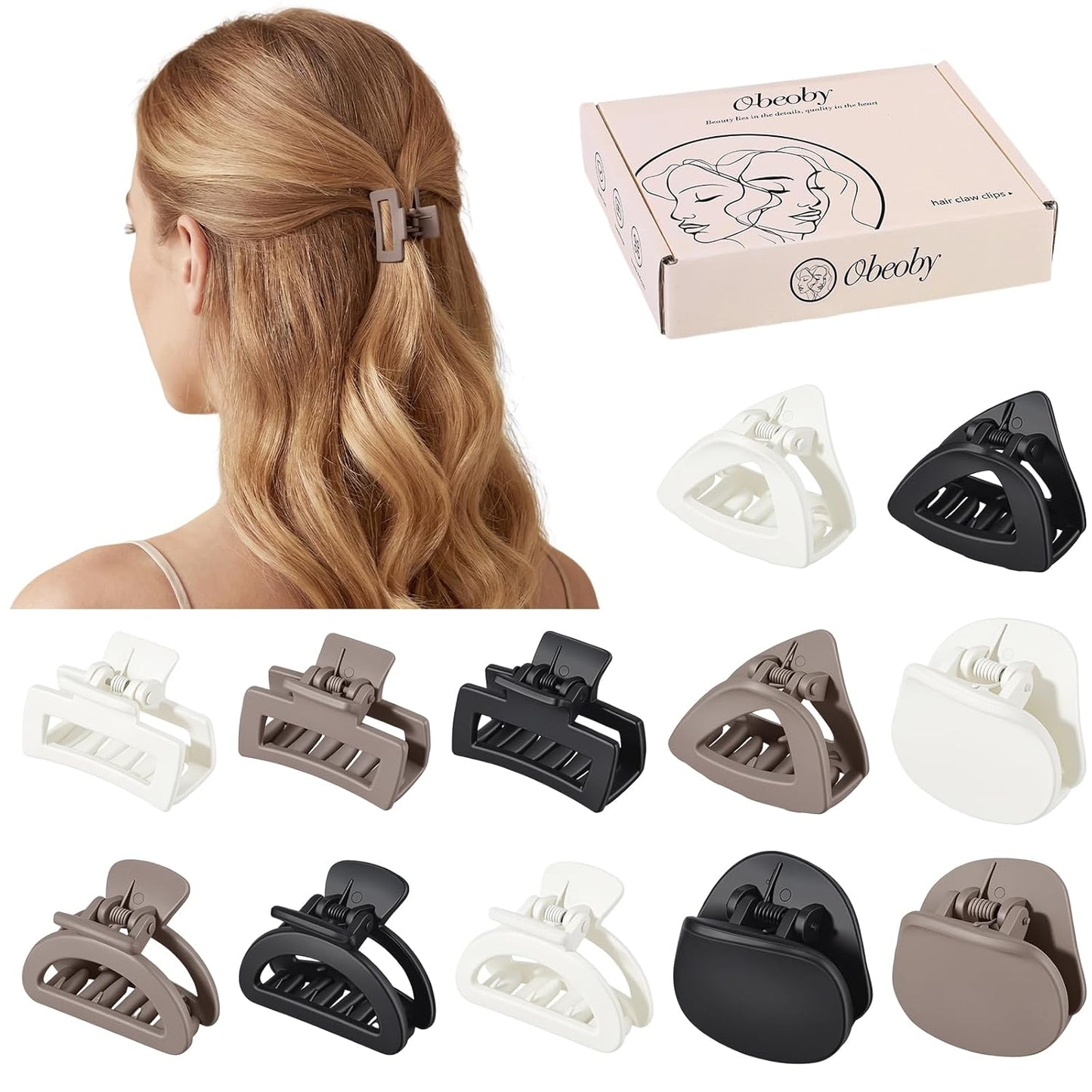 12 Pcs Mini Claw Hair Clips for Thin Hair - 1.6 Inch Matte Black, Brown, Beige Short Hair Accessories