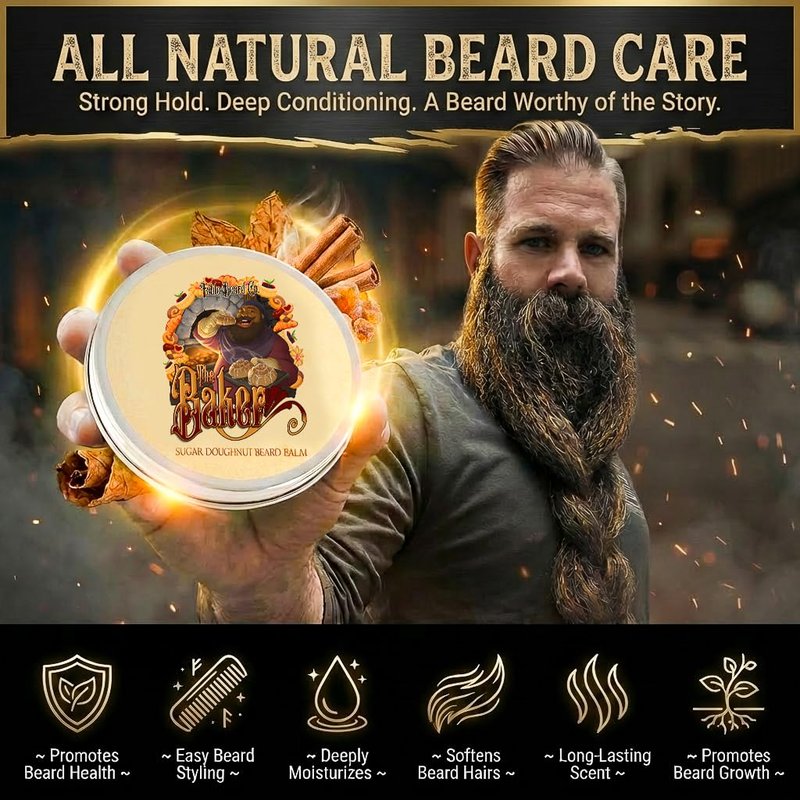 Fable Beard Co. Beard Balm - The Baker, Fresh Doughnuts, Warm Vanilla Sugar, Hint of Cinnamon Spice, Natural Beard Balm for Men with Jojoba & Argan Oils, Beard Conditioner, Made in USA (2 Fl Oz)