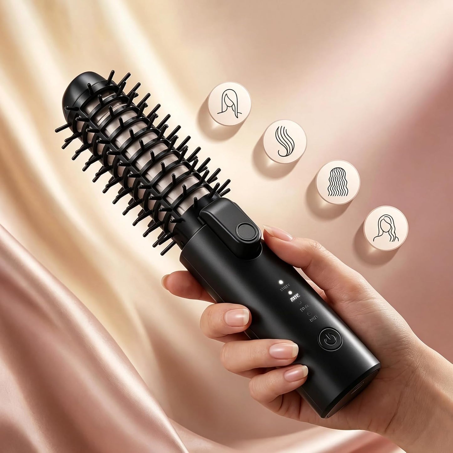 Cordless Curling Iron Brush - 7000mAh 2-in-1 Ionic Heated Round Brush | Portable Hair Volumizer for Root Lifting & Bangs - 4 Temp Levels Up to 430°F - Travel-Friendly (Black)
