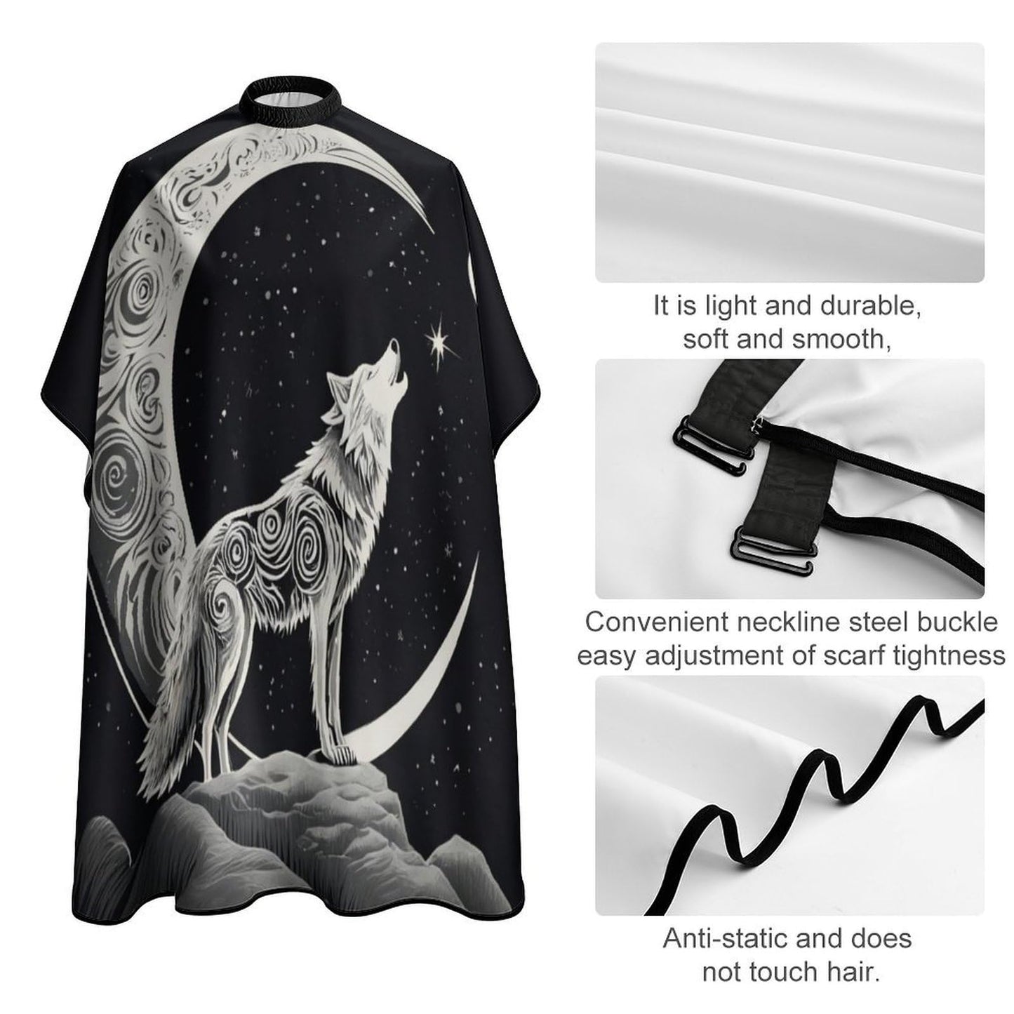 Large Professional Barber Cape Waterproof Hair Cutting Cape for Men Women Wolf Howling Moon