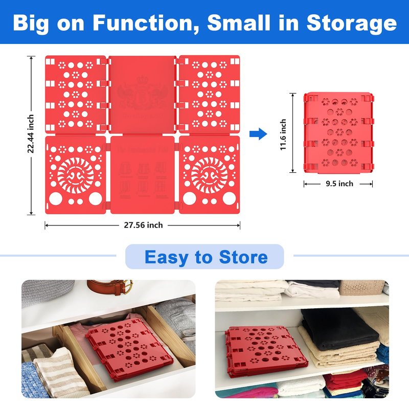 BoxLegend Shirt Folder Board Tshirt Clothes Folder Folding Board Durable Laundry Helper Liner Sorter, Red