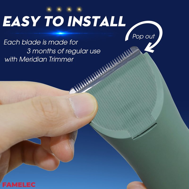 FAMELEC Compatible with Meridian Trimmer Blades, for Meridian Trimmer Replacement Blades Fit for Meridian Electric Body Trimmer, with Green Hygienic Ceramic Blade for Meridian Shaver (Onyx & Sage)