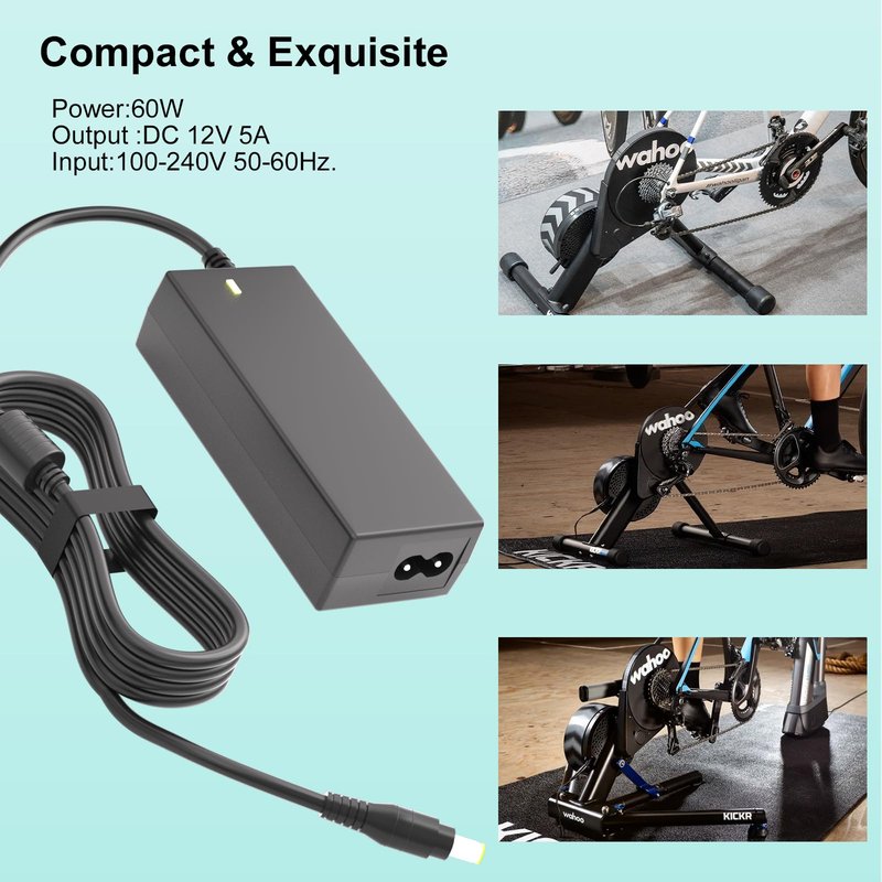 Ursulan 12V AC Charger Cord for Wahoo WFBKTR4 WF123 Power Charger to Power Wahoo KICKR Core Indoor Cycling Training Bike Compatible with SUN1200500 SUN-1200500 (Black) DC Adapter Power Cord