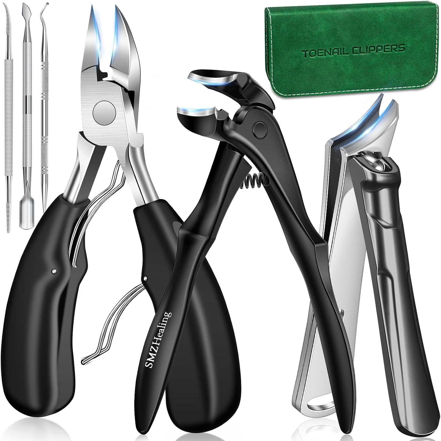 Toenail Clippers for Seniors - Long Handle Angled Head Design | 6-Piece Set for Thick & Ingrown Nails