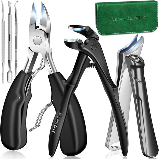 Toenail Clippers for Seniors - Long Handle Angled Head Design | 6-Piece Set for Thick & Ingrown Nails