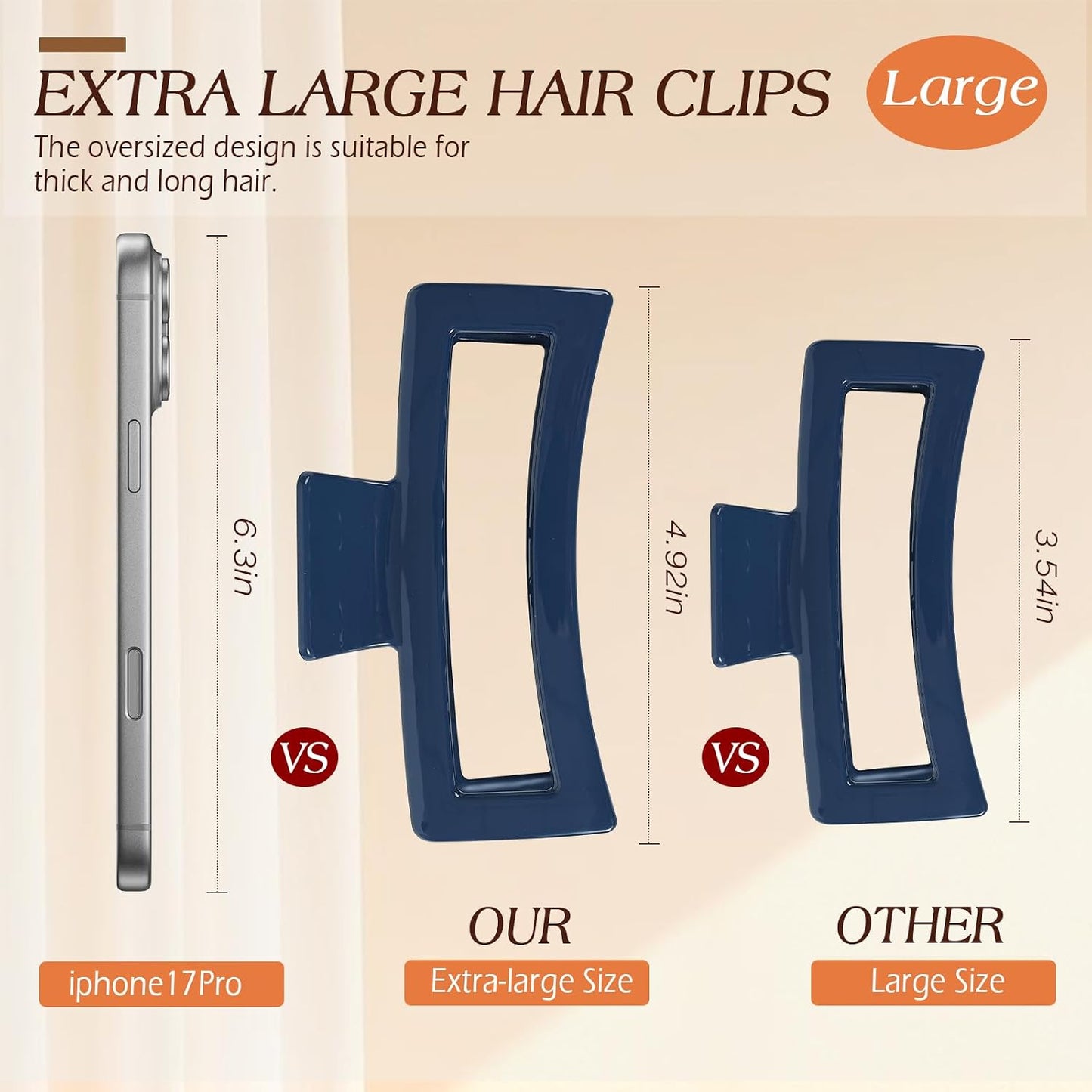 Extra Large Claw Clips for Women - 4 PCS Jumbo Matte Hair Claws for Thick Long Curly Hair | Non-Slip Rectangle Design