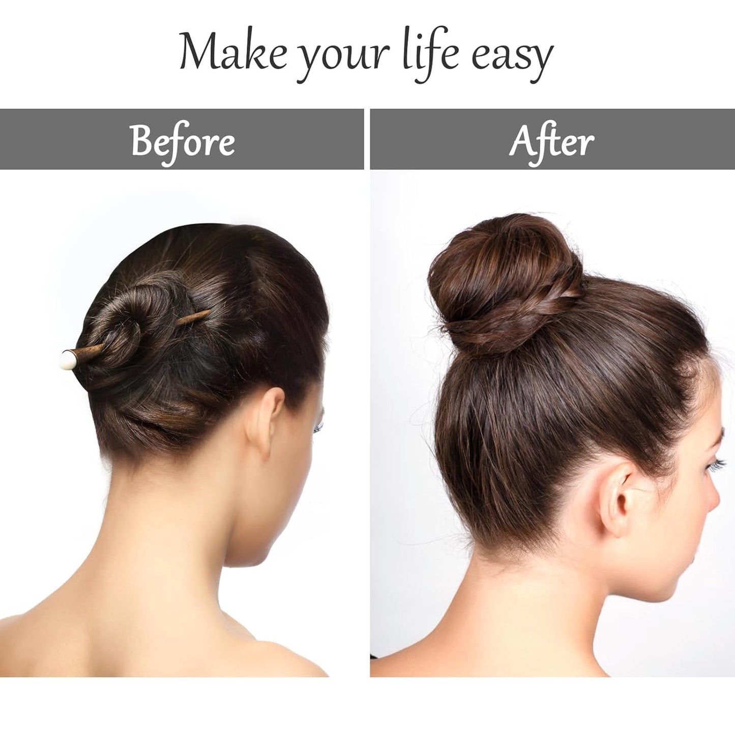 Hair Bun Maker - 12 Pcs Medium Sock Bun Doughnuts for Ballet Style Buns | Long Hair Accessories (Size M / 2.75 Inch, Brown)