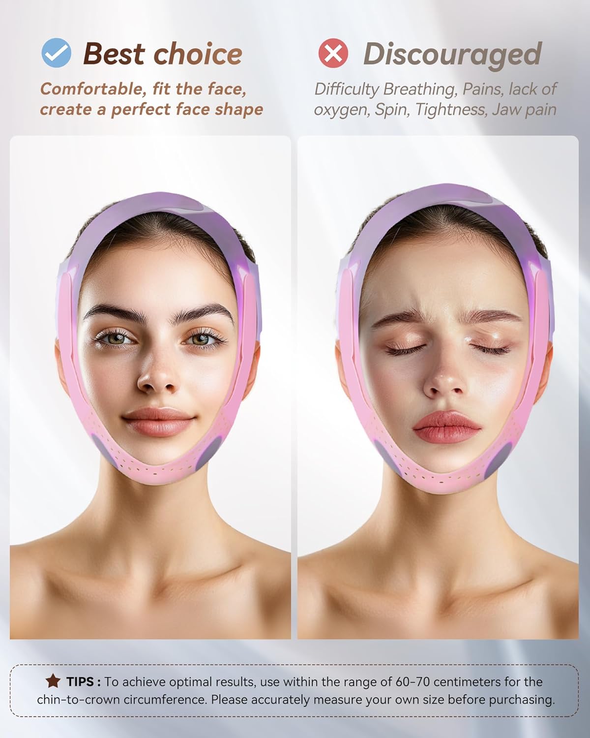 V-Line Sculpting Face Mask - Silicone Chin Strap for Jawline Tightening & Double Chin Reduction | Adjustable 23-27 Inches, Pink