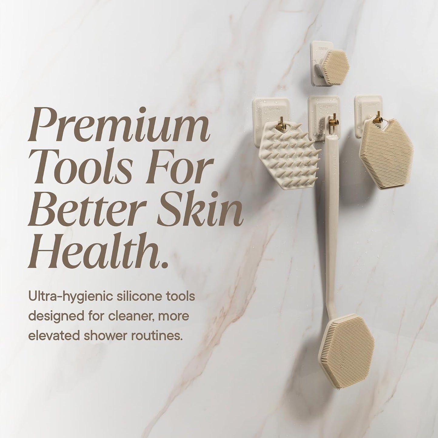 Premium Silicone Body Scrubber 2.0 | Exfoliating Loofah Alternative for Sensitive Skin - Quick Drying, Long-Lasting, Sand Color
