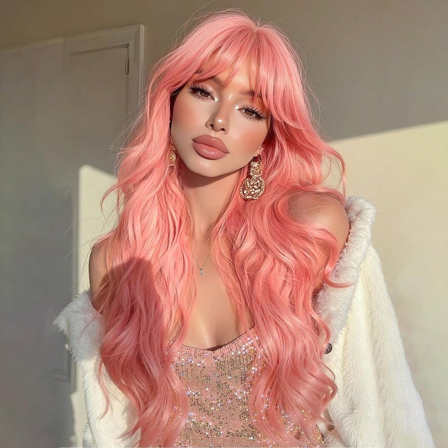 NOSTALGIA Black Wig - Long Curly Wavy Synthetic Wig with Bangs for Women | Perfect for Daily or Party Wear