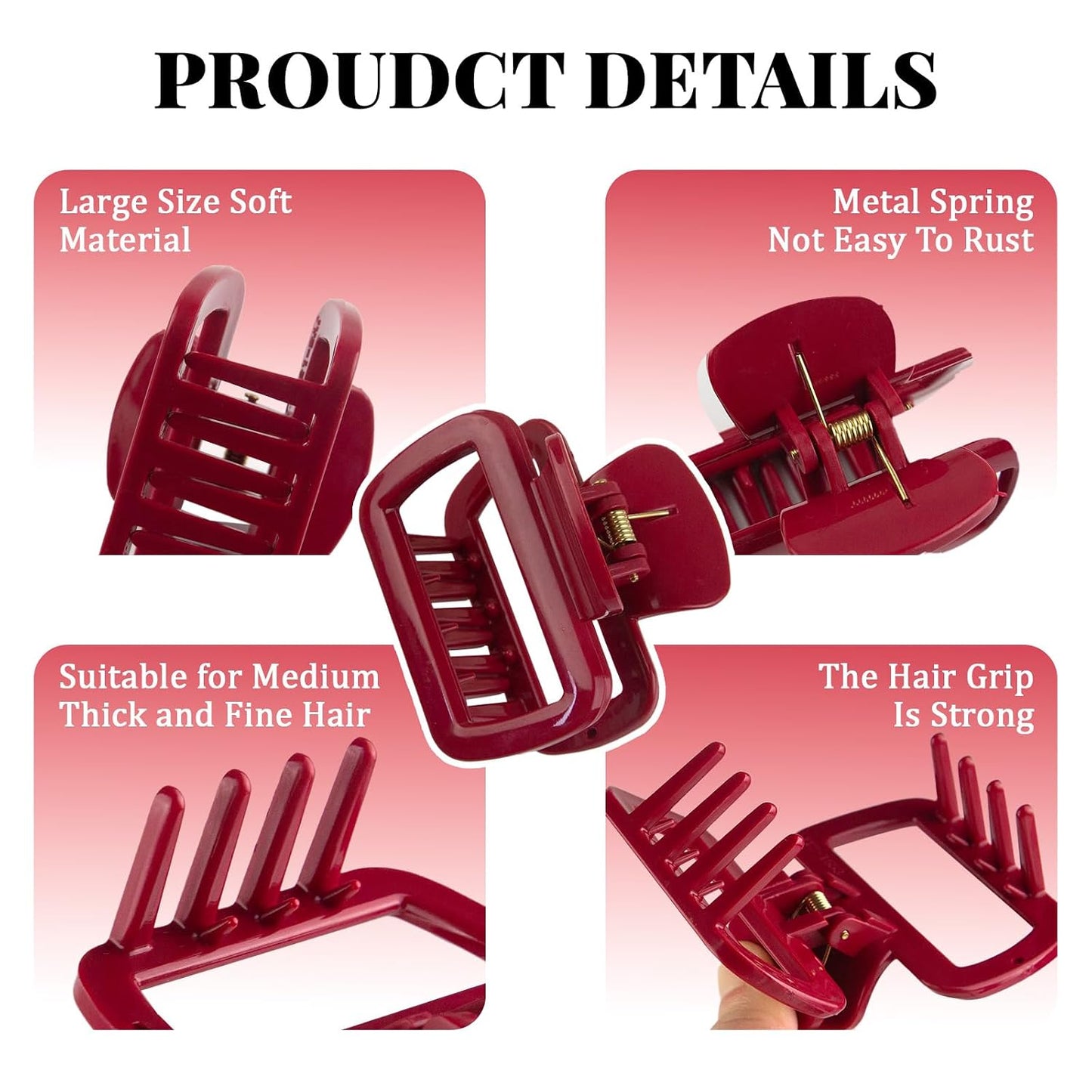 Small Square Silicone Hair Claw Clips - 5-Pack Mini Cloud Non-Slip Clamps for Women & Teens | 2.5 Inch, 5 Colors