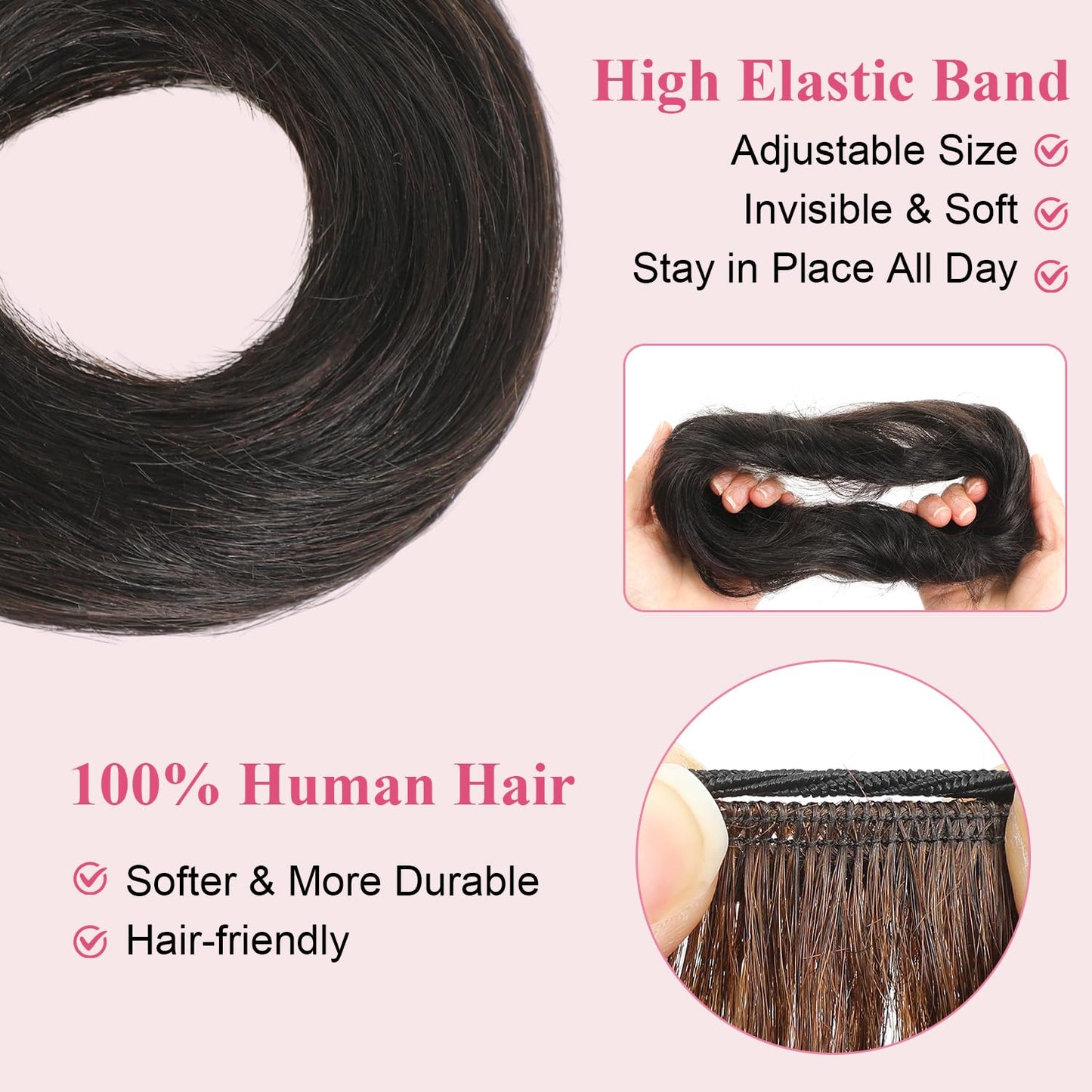 Messy Bun Hair Piece - 100% Human Hair Fluffy Donut Updo Extensions | 2Pcs Natural Black