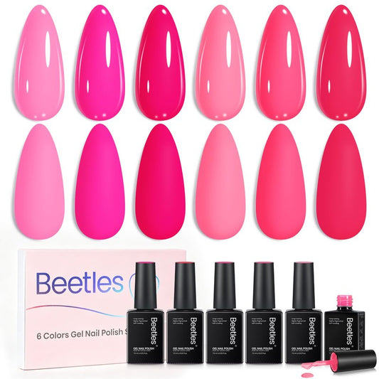 Beetles Pink Gel Polish Set - Summer Heartbeat, 6 Colors Summer Gel Nail Polish Set, Soak Off UV LED Nails Art, Long-Lasting Manicure Salon DIY Home Holiday Nails Art