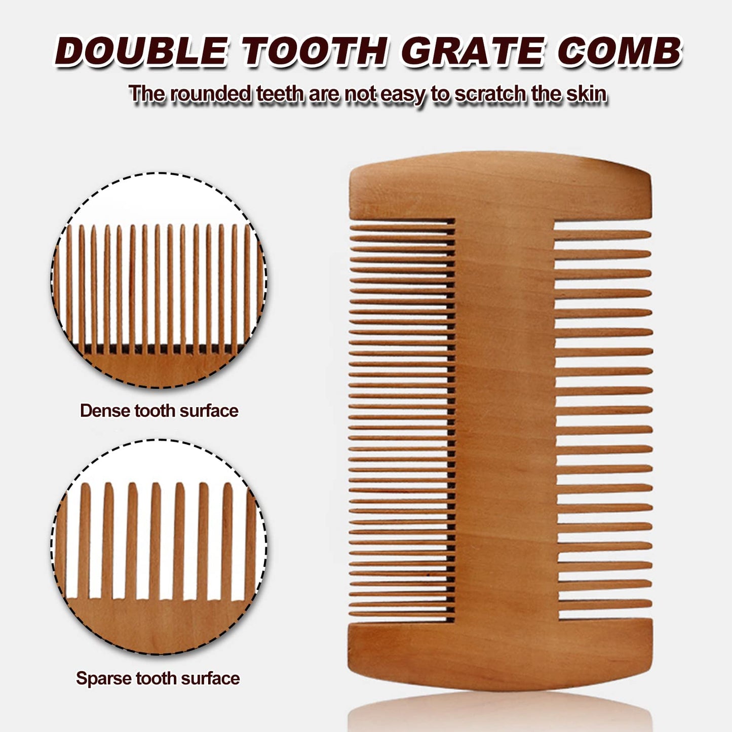 Wooden Beard Grooming Set, 2-Piece Boar Bristle Brush and Comb Kit for Men's Facial Hair Care and Styling