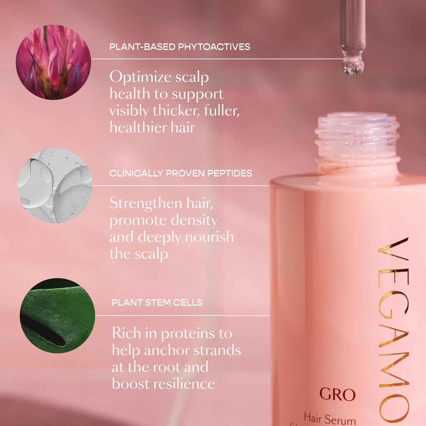 VEGAMOUR GRO Hair Serum for Hair Thinning, Thicker Fuller Looking Hair, Non Oily Tonic, 3 pack, 90 day supply