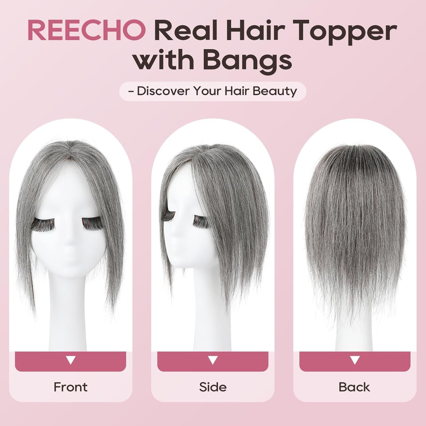 REECHO Human Hair Toppers - Real Thick Hair Topper for Women | Invisible Wiglet for Daily Volume, Medium Brown with Highlights