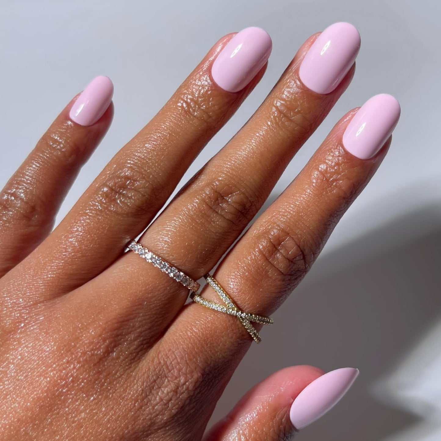 Glamnetic Press On Nails - Short Round Fake Nails | Glossy Light Pink Press On Nails, Salon Quality Kit with Glue | Pink Permission - 30 Nail Set in 12 Sizes