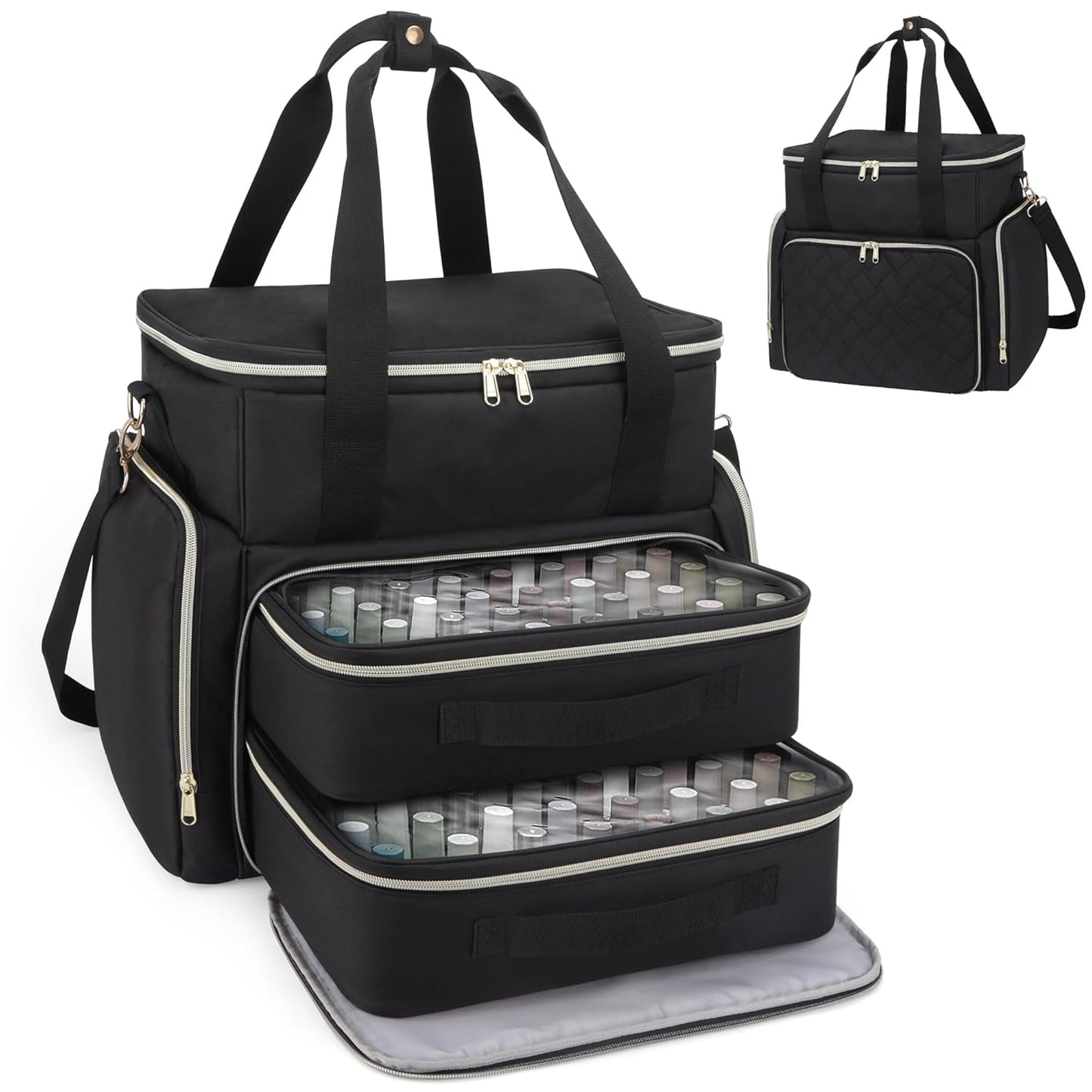 Nail Polish Organizer Case - Holds 96 Bottles (15ml) & Nail Dryer | Gel Polish Bag with 2 Removable Pouches, Black