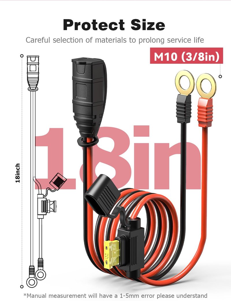 2 Pack M10 18inch Wires Harness Compatible with NO-CO GC008 X-Connect, Genius Smart Battery Chargers Extension Eyelet Terminal Accessory