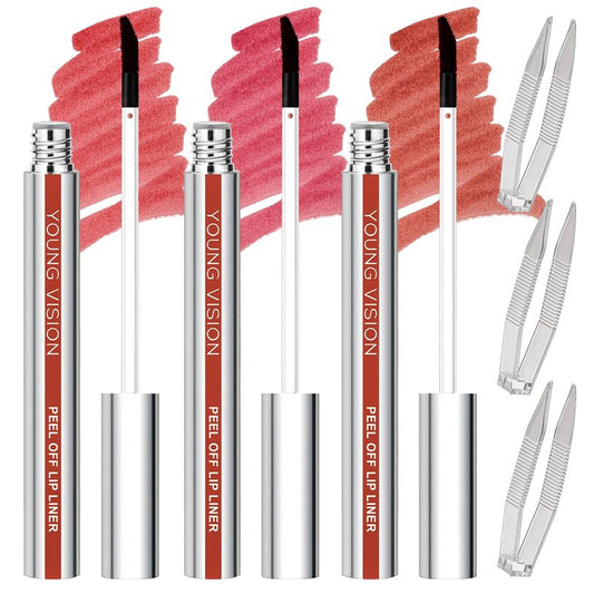 KIMIEYE 3 Colors Peel Of Lip Liner Tint Set, Matte Finish Liquid Lipstick with Tweezer Kit for Women, Long Lasting Waterproof, Highly Pigmented Color Lip Liner Makeup, for All Skin Types