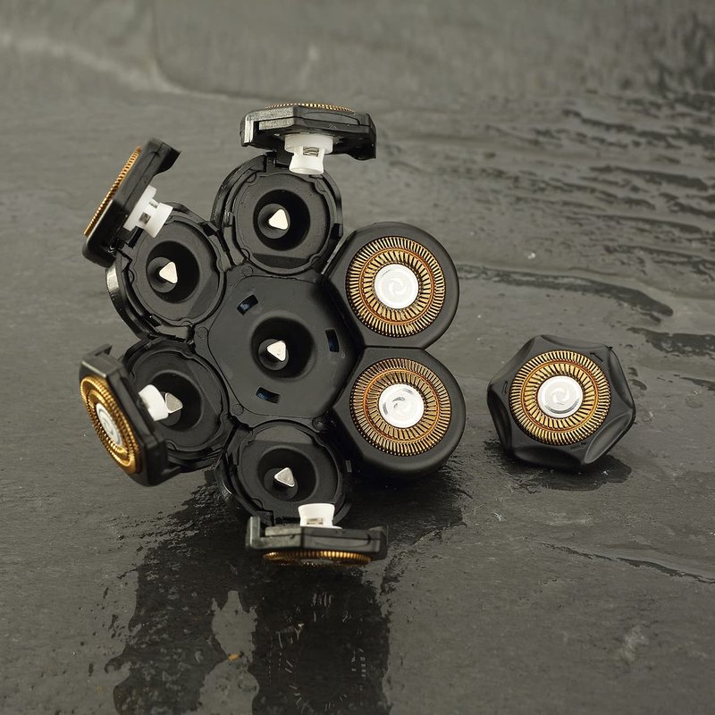 Universa 7 Blades Replacement Heads for Mainstream head shaver brands, Head Shaver Replacement Blades (7 Gold+black)